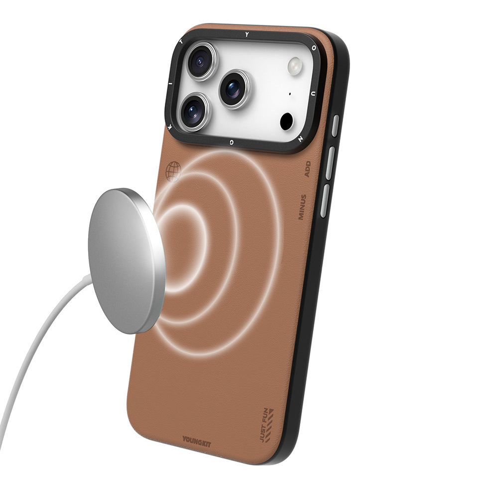 iPhone 17 Pro Max Kılıf M-safe Şarj Özellikli Basit Mat Deri Desenli Youngkit Tech Fashion Serisi Kılıf