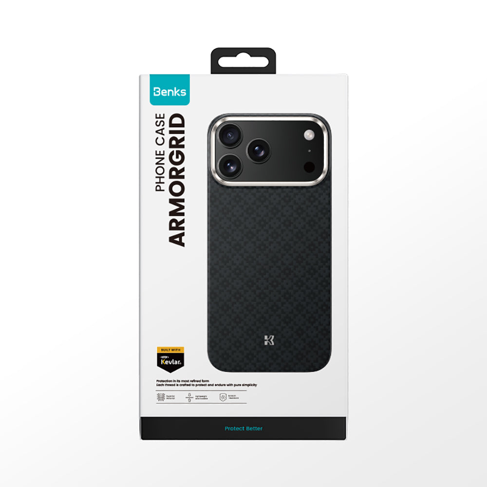 iPhone 17 Pro Max Kılıf M-Safe Şarj Özellikli Benks ArmorPro ArmorGrid Serisi Kevlar Karbon Kılıf