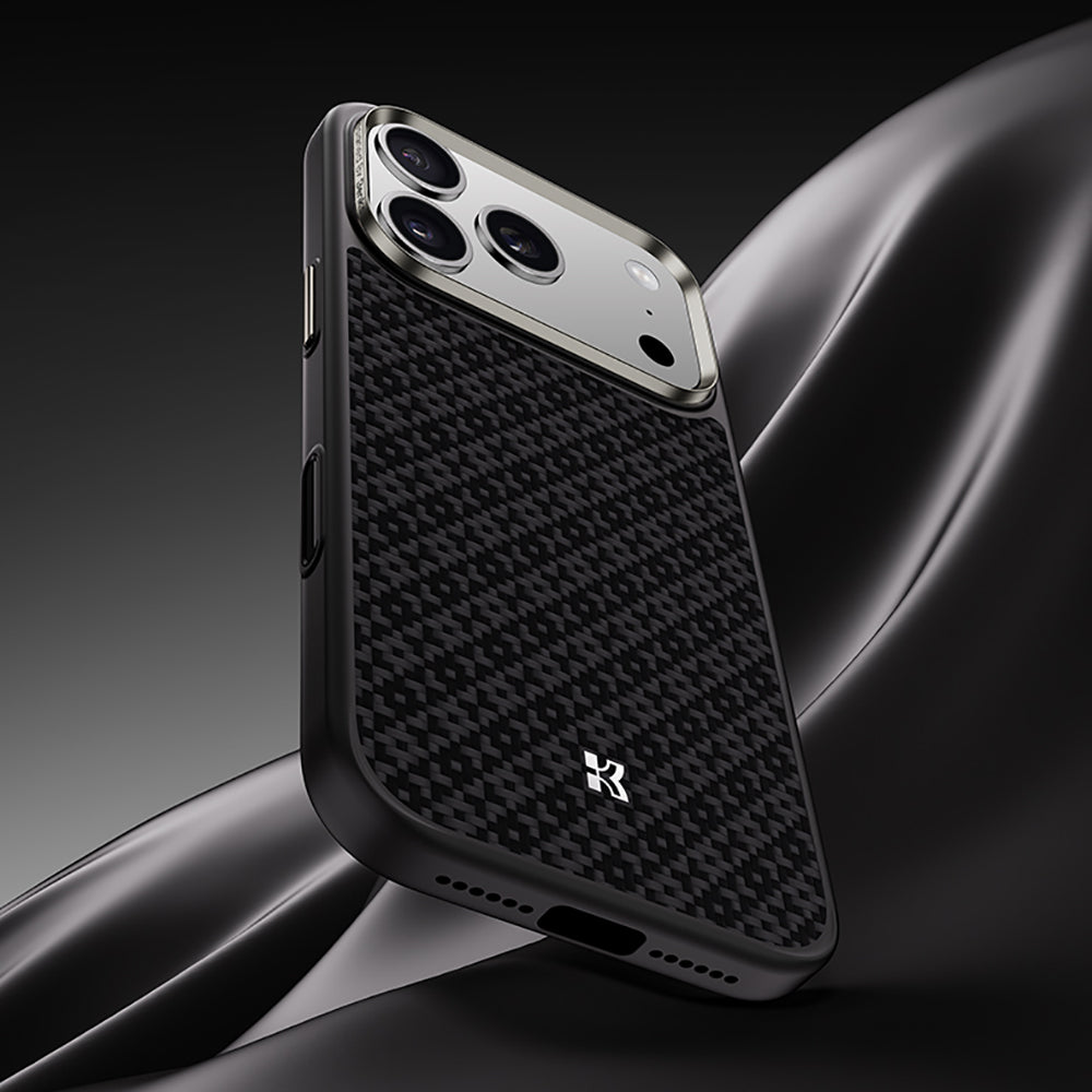 iPhone 17 Pro Max Kılıf M-Safe Şarj Özellikli Benks ArmorPro ArmorGrid Serisi Kevlar Karbon Kılıf