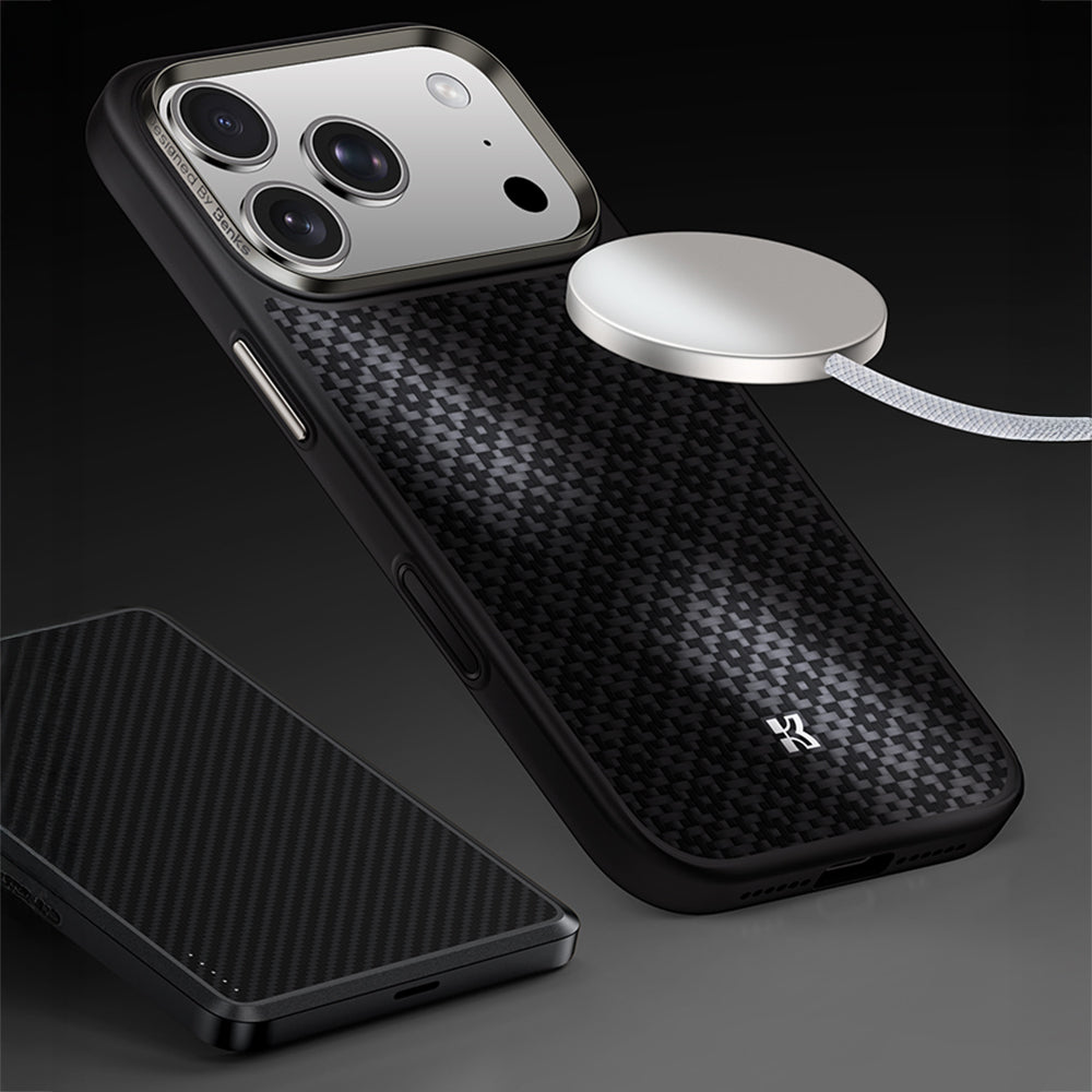 iPhone 17 Pro Max Kılıf M-Safe Şarj Özellikli Benks ArmorPro ArmorGrid Serisi Kevlar Karbon Kılıf