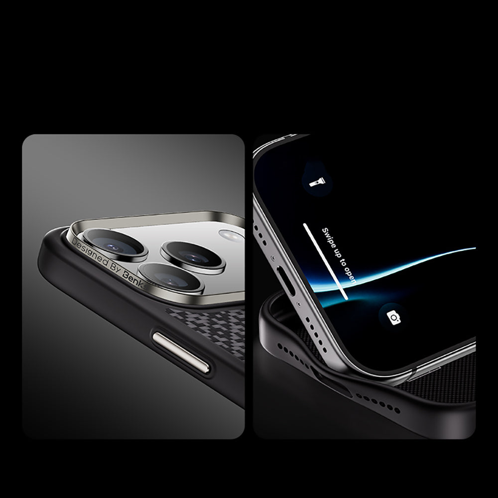 iPhone 17 Pro Max Kılıf M-Safe Şarj Özellikli Benks ArmorPro ArmorGrid Serisi Kevlar Karbon Kılıf