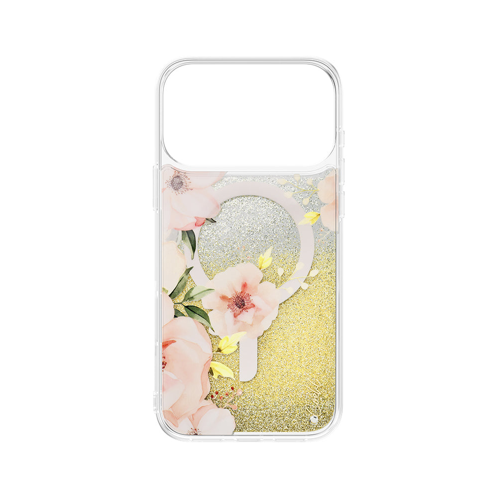iPhone 17 Pro Max Kılıf M-safe Şarj Özellikli Çiçek Desenli Simli Arka Yüzey Coehl Fleurette Kılıf