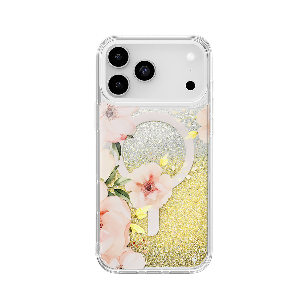 iPhone 17 Pro Max Kılıf M-safe Şarj Özellikli Çiçek Desenli Simli Arka Yüzey Coehl Fleurette Kılıf