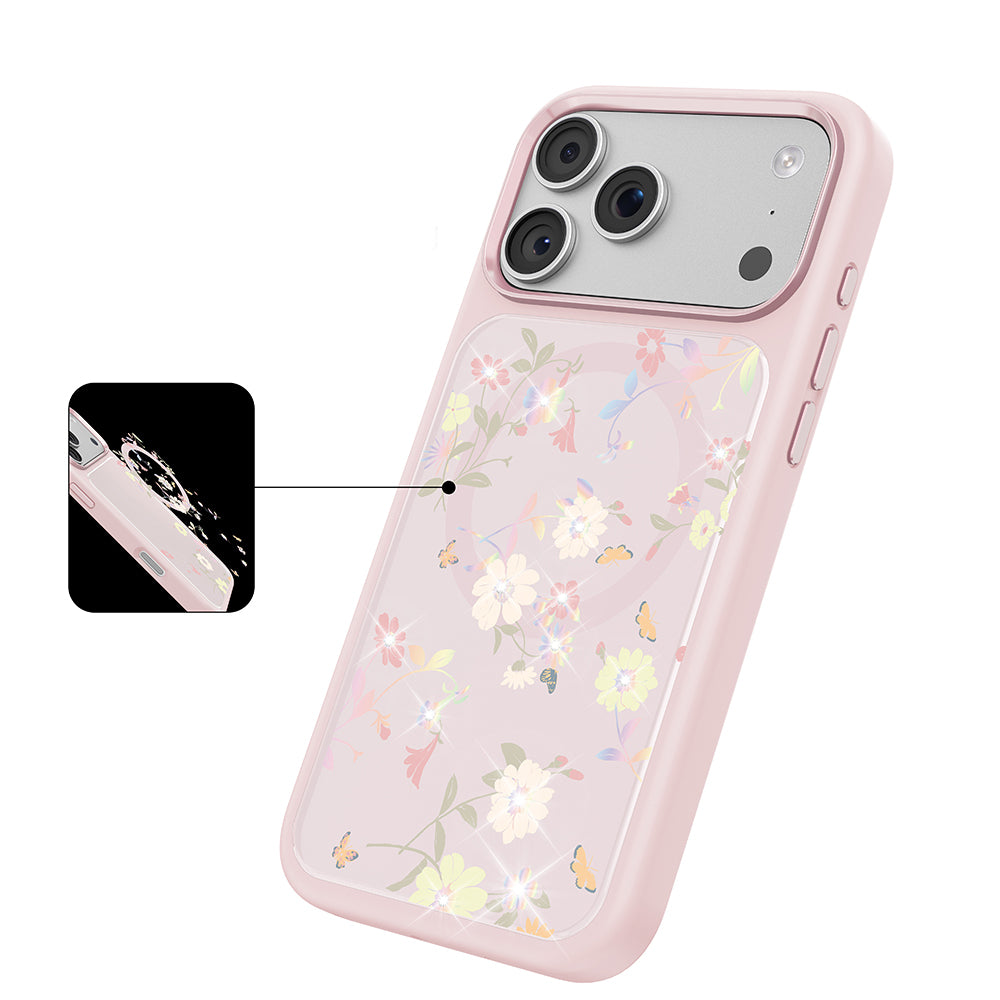 iPhone 17 Pro Max Kılıf M-safe Şarj Özellikli Çiçek Tasarımlı Mutural Flower Serisi Kılıf