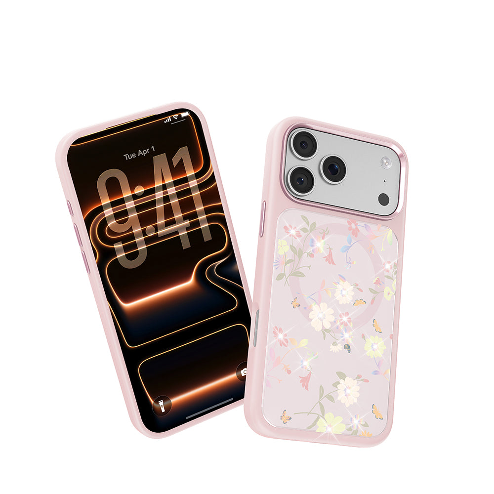iPhone 17 Pro Max Kılıf M-safe Şarj Özellikli Çiçek Tasarımlı Mutural Flower Serisi Kılıf
