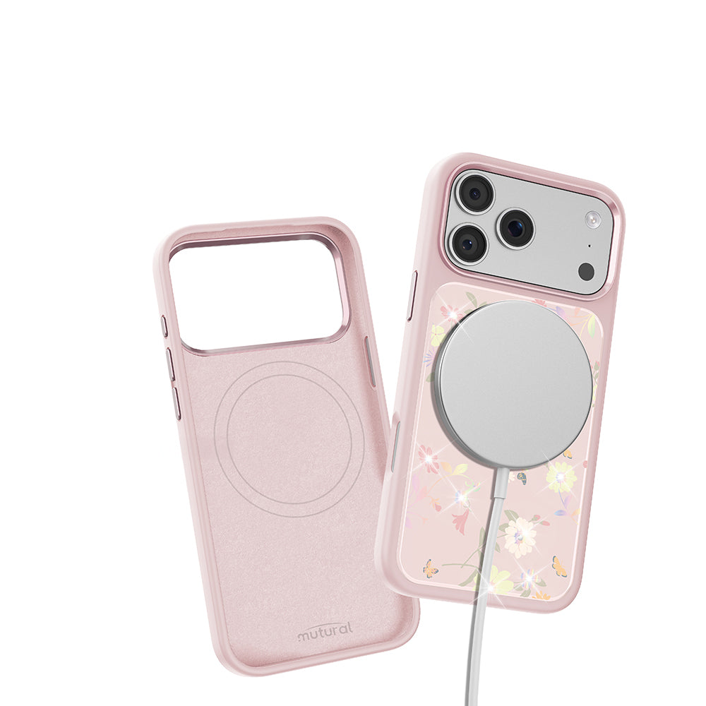 iPhone 17 Pro Max Kılıf M-safe Şarj Özellikli Çiçek Tasarımlı Mutural Flower Serisi Kılıf