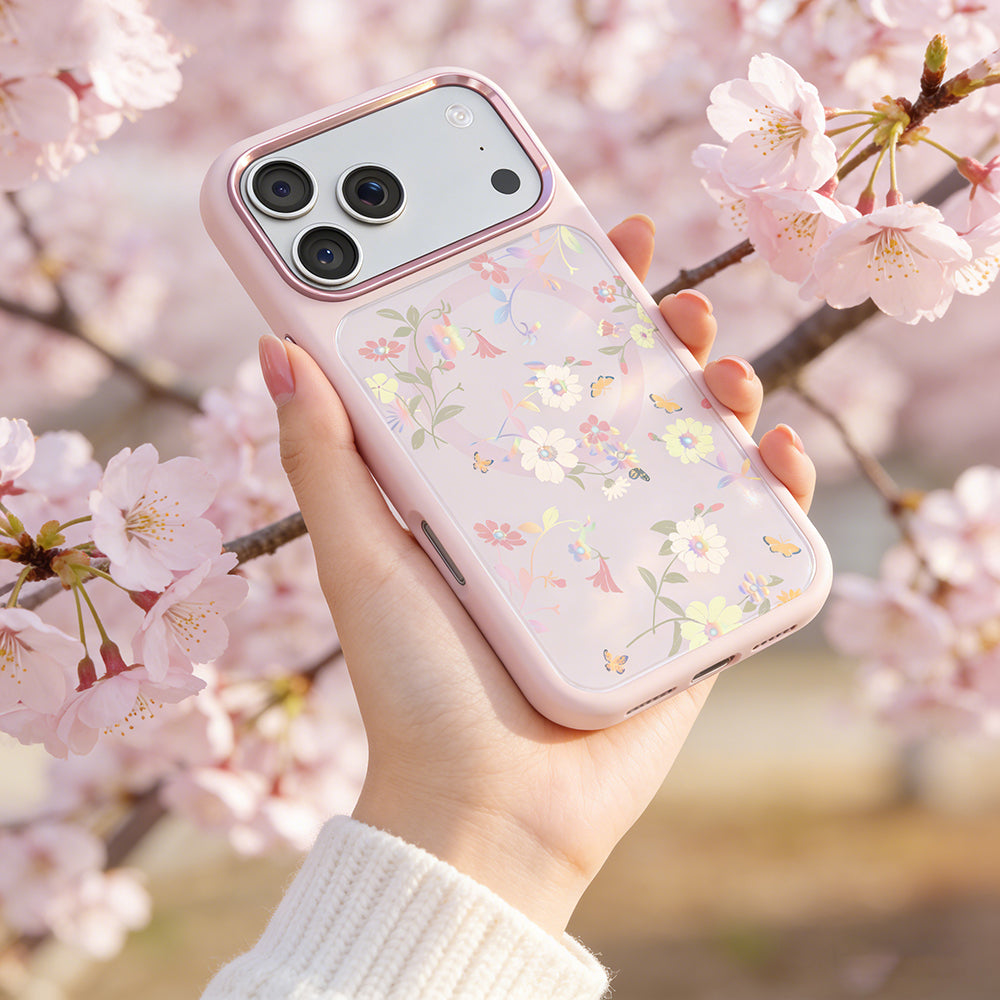 iPhone 17 Pro Max Kılıf M-safe Şarj Özellikli Çiçek Tasarımlı Mutural Flower Serisi Kılıf