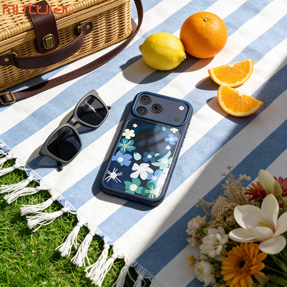 iPhone 17 Pro Max Kılıf M-safe Şarj Özellikli Çiçek Tasarımlı Mutural Flower Serisi Kılıf