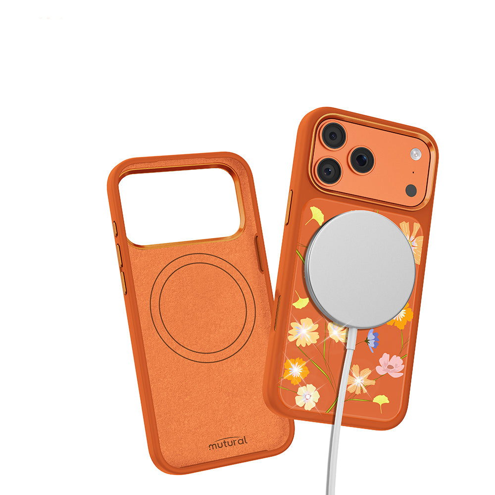 iPhone 17 Pro Max Kılıf M-safe Şarj Özellikli Çiçek Tasarımlı Mutural Flower Serisi Kılıf