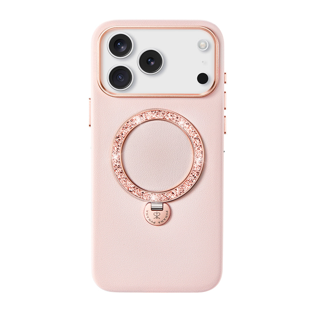 iPhone 17 Pro Max Kılıf M-safe Şarj Özellikli Deri Tasarımlı Standlı Pynana Dancing Circle Luxury Serisi Kılıf