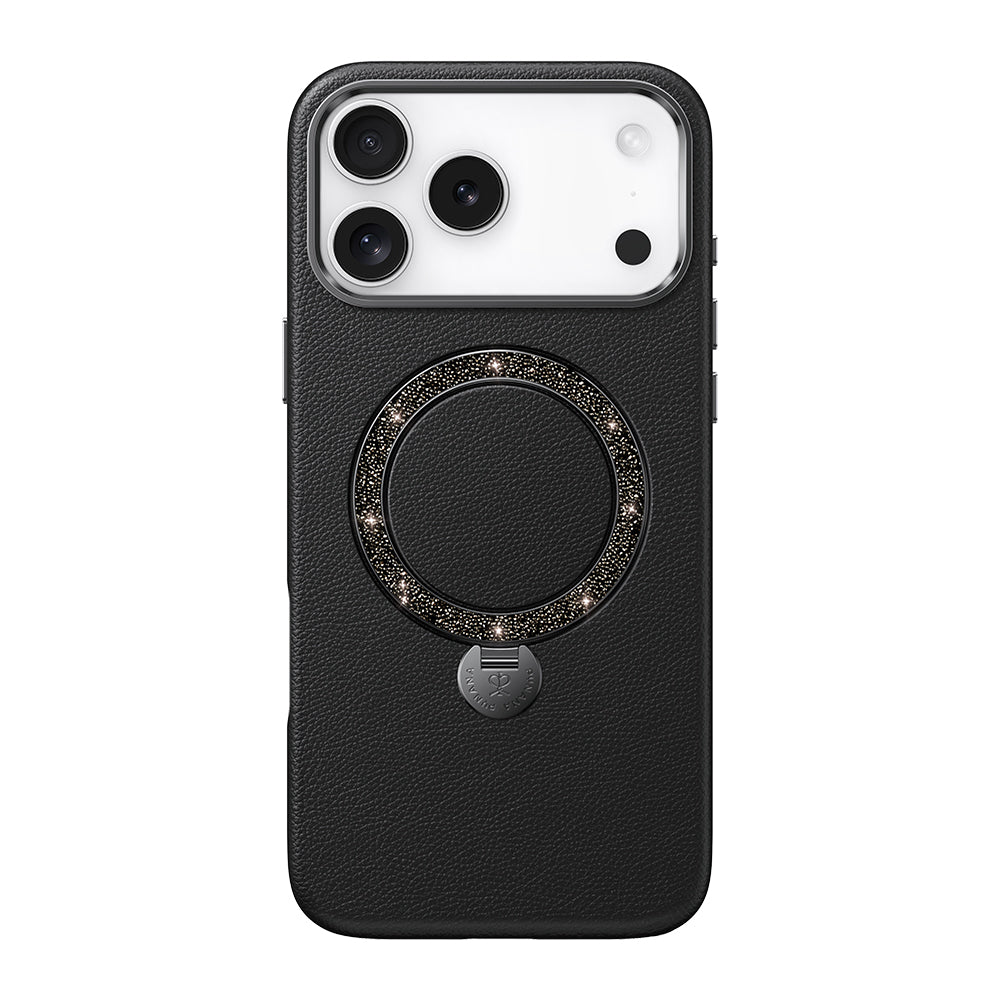 iPhone 17 Pro Max Kılıf M-safe Şarj Özellikli Deri Tasarımlı Standlı Pynana Dancing Circle Luxury Serisi Kılıf