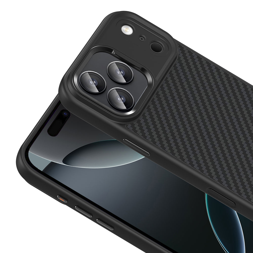 iPhone 17 Pro Max Kılıf M-Safe Şarj Özellikli Karbon Fiber Görünümlü Zore Truva Silikon Kılıf
