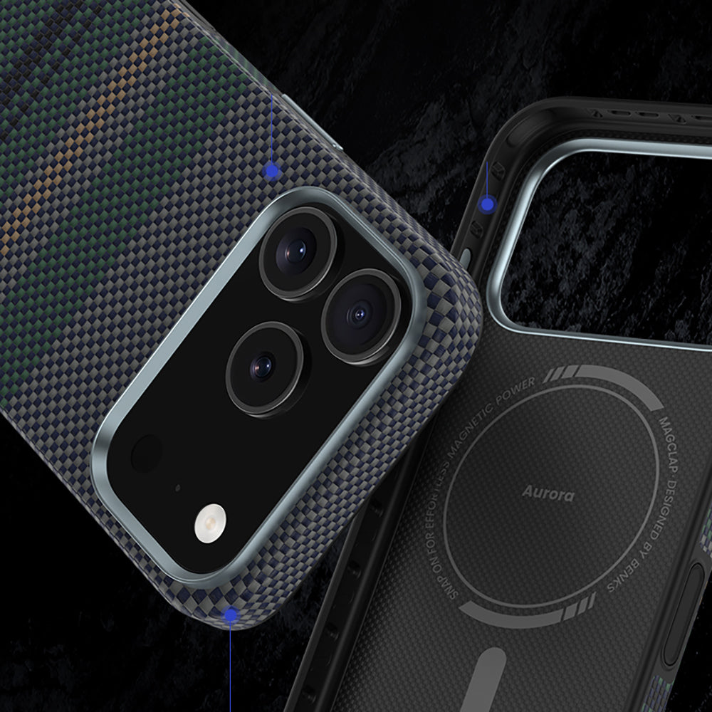 iPhone 17 Pro Max Kılıf M-safe Şarj Özellikli Karbon Fiber Tasarımlı Benks Aurora ArmorPro Kevlar Kılıf