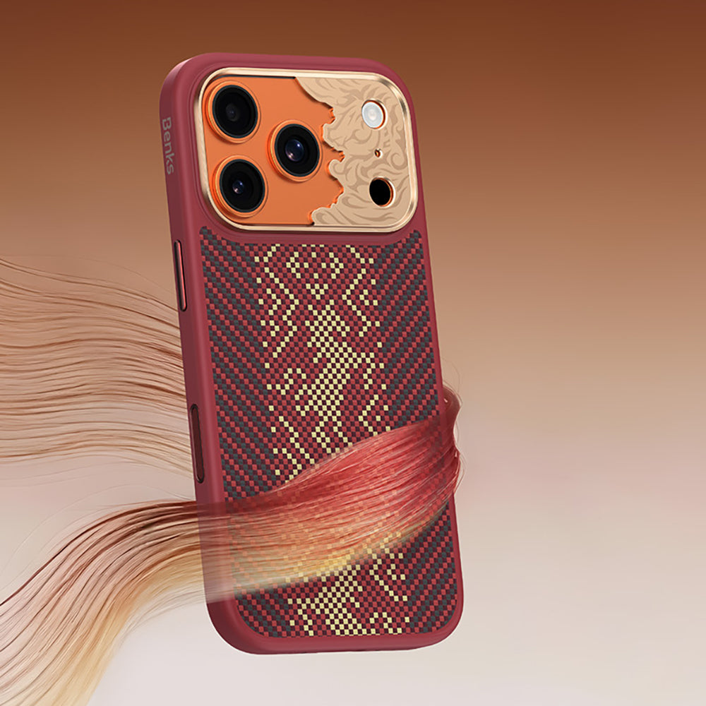 iPhone 17 Pro Max Kılıf M-safe Şarj Özellikli Karbon Fiber Tasarımlı Benks Knight ArmorPro Kevlar Kılıf