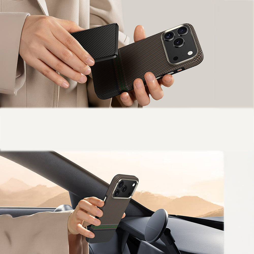 iPhone 17 Pro Max Kılıf M-safe Şarj Özellikli Karbon Fiber Tasarımlı Benks Prestige ArmorPro Kevlar Kılıf