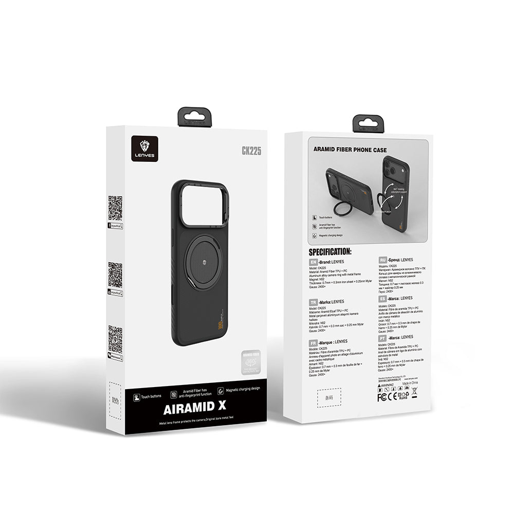 iPhone 17 Pro Max Kılıf M-safe Şarj Özellikli Metal Standlı Lenyes CK225 Kevlar Kılıf