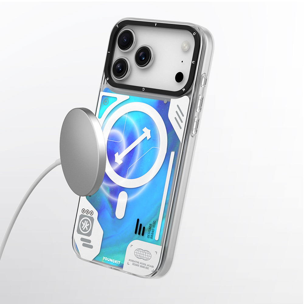 iPhone 17 Pro Max Kılıf M-safe Şarj Özellikli Parlak Kumlu Sıvılı Tasarımlı Galaxy Fantasy Serisi Kılıf