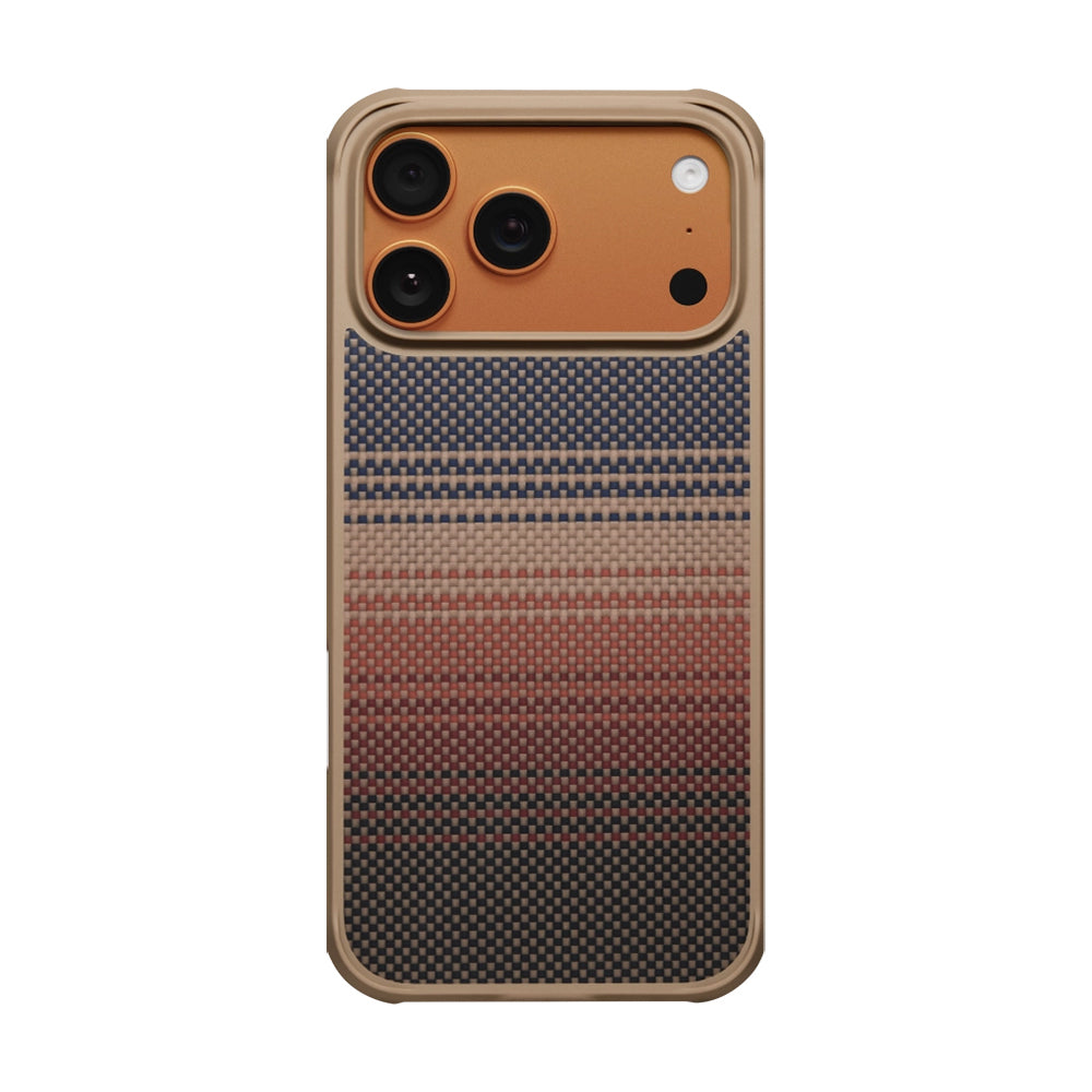 iPhone 17 Pro Max Kılıf M-safe Şarj Özellikli Pitaka Tactile Woven Sunset-Moonrise Aramid Pro Guard Serisi Karbon Kılıf