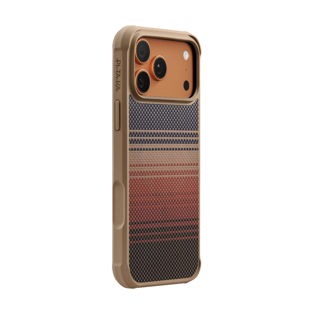 iPhone 17 Pro Max Kılıf M-safe Şarj Özellikli Pitaka Tactile Woven Sunset-Moonrise Aramid Pro Guard Serisi Karbon Kılıf