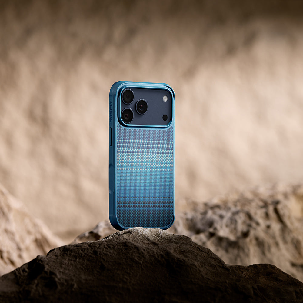 iPhone 17 Pro Max Kılıf M-safe Şarj Özellikli Pitaka Tactile Woven Sunset-Moonrise Aramid Pro Guard Serisi Karbon Kılıf