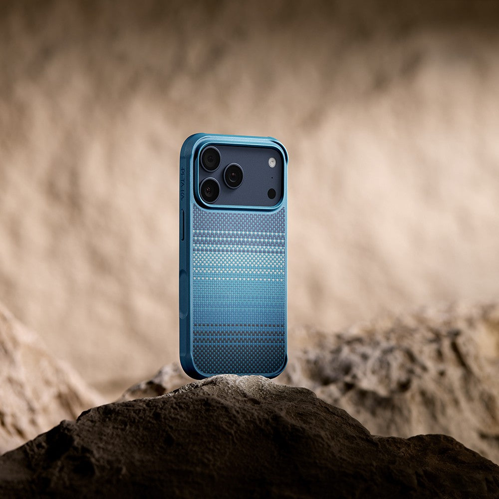 iPhone 17 Pro Max Kılıf M-safe Şarj Özellikli Pitaka Tactile Woven Sunset-Moonrise Aramid Pro Guard Serisi Karbon Kılıf