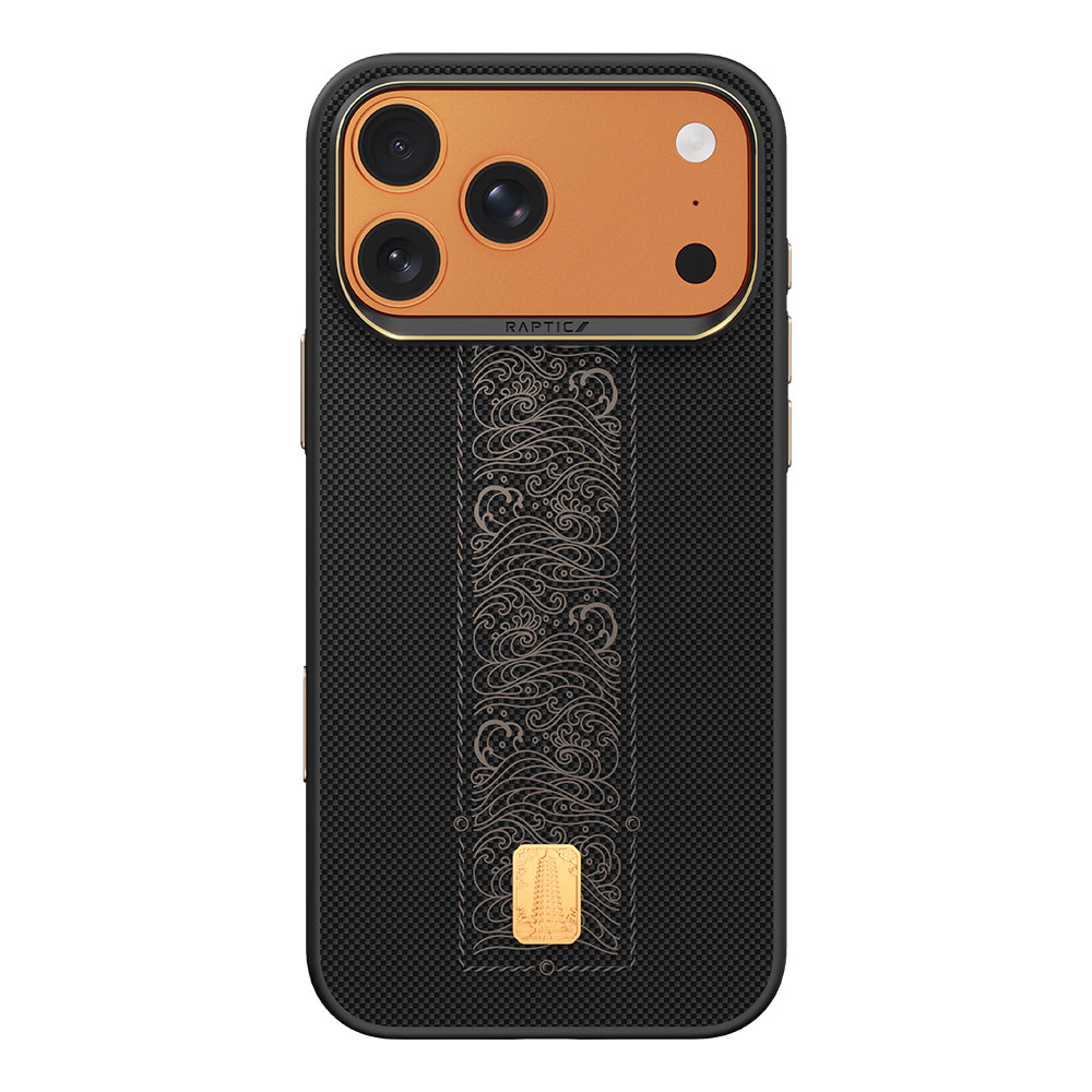 iPhone 17 Pro Max Kılıf M-safe Şarj Özellikli Raptic Aramid Dual Rise Serisi 24 Ayar Altın Kaplamalı Karbon Kılıf