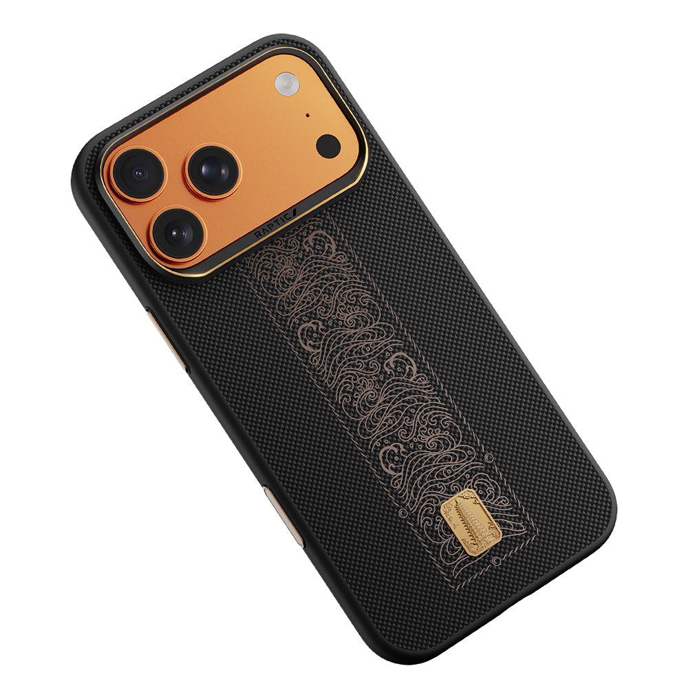 iPhone 17 Pro Max Kılıf M-safe Şarj Özellikli Raptic Aramid Dual Rise Serisi 24 Ayar Altın Kaplamalı Karbon Kılıf