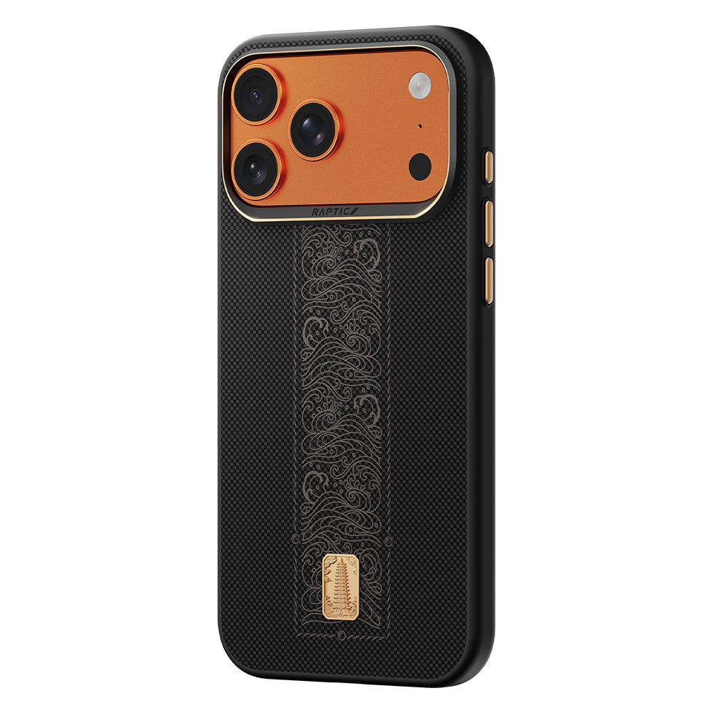 iPhone 17 Pro Max Kılıf M-safe Şarj Özellikli Raptic Aramid Dual Rise Serisi 24 Ayar Altın Kaplamalı Karbon Kılıf