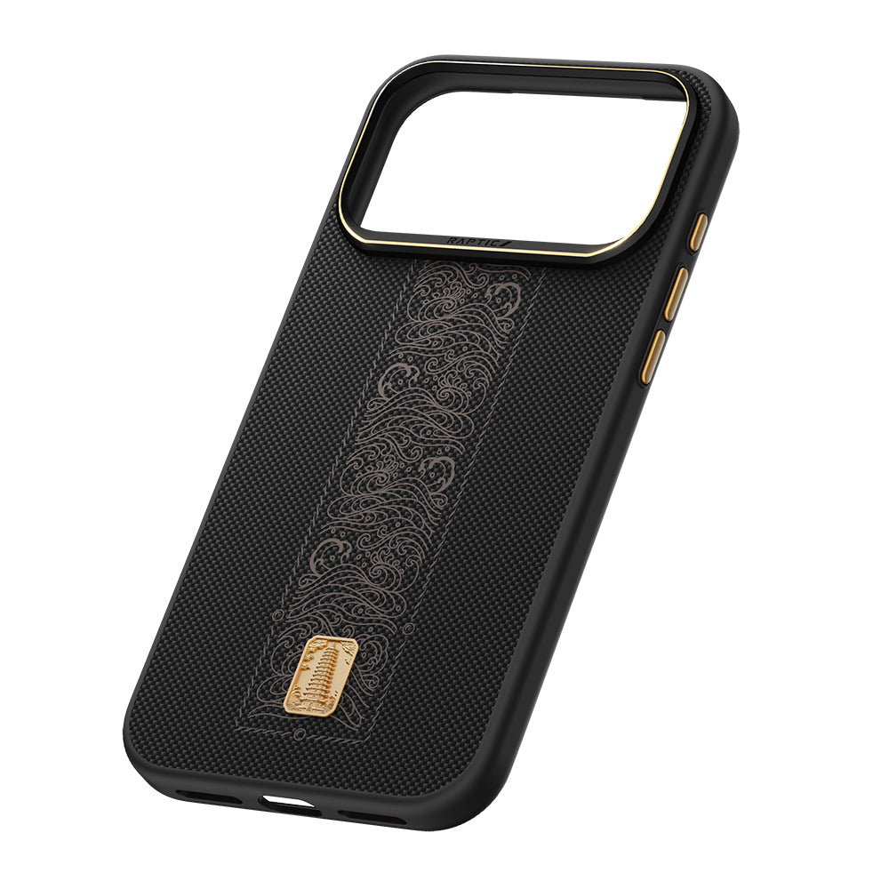 iPhone 17 Pro Max Kılıf M-safe Şarj Özellikli Raptic Aramid Dual Rise Serisi 24 Ayar Altın Kaplamalı Karbon Kılıf