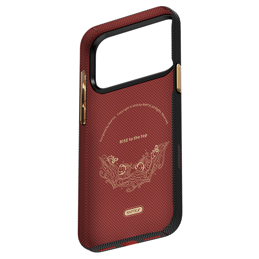 iPhone 17 Pro Max Kılıf M-safe Şarj Özellikli Raptic Aramid Skin Rise Serisi 24 Ayar Altın Kaplamalı Karbon Kılıf
