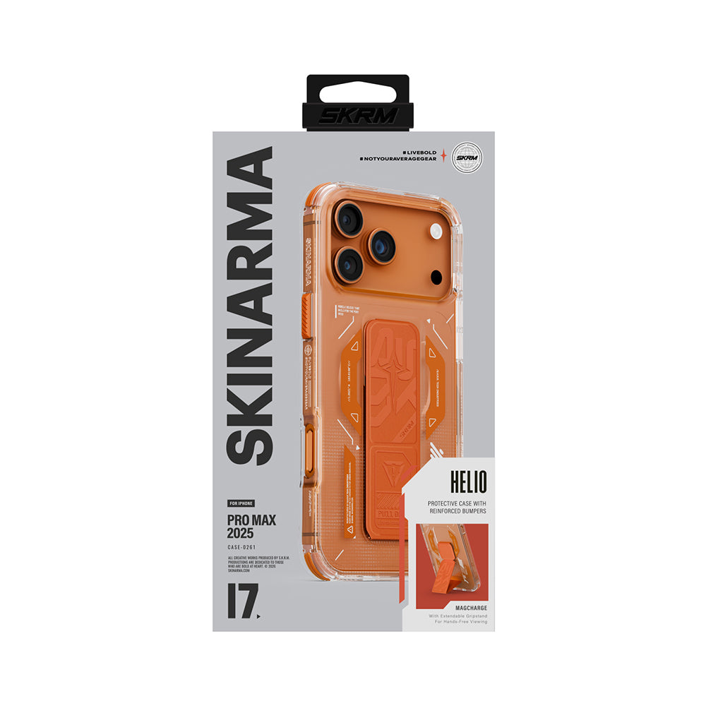 iPhone 17 Pro Max Kılıf M-safe Şarj Özellikli Teknoloji Desenli Skinarma Helio Mag Charge Standlı Kılıf