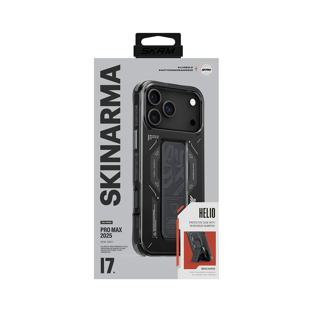 iPhone 17 Pro Max Kılıf M-safe Şarj Özellikli Teknoloji Desenli Skinarma Helio Mag Charge Standlı Kılıf