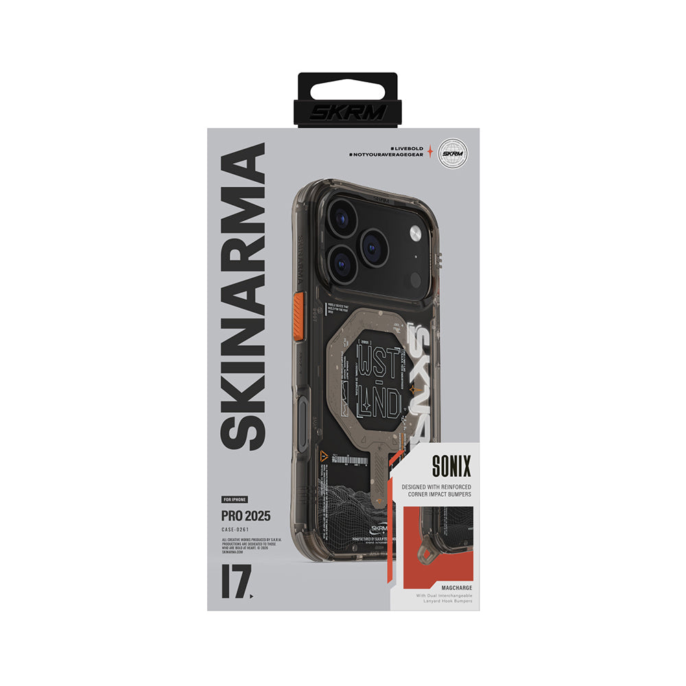 iPhone 17 Pro Max Kılıf M-safe Şarj Özellikli Yazı Desenli Airbag Tasarımlı Skinarma Sonix Kılıf