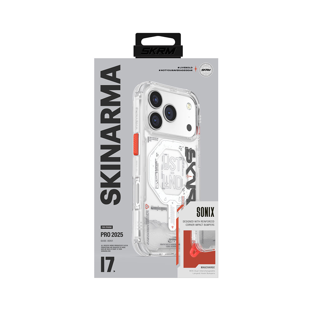 iPhone 17 Pro Max Kılıf M-safe Şarj Özellikli Yazı Desenli Airbag Tasarımlı Skinarma Sonix Kılıf