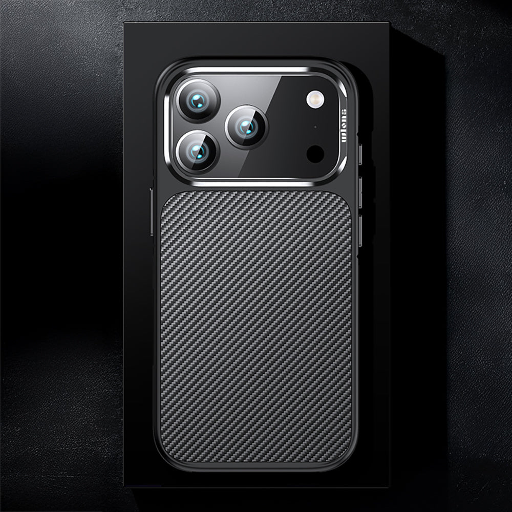 iPhone 17 Pro Max Kılıf Mat Transparan Karbon Fiber Görünümlü Wlons Marin Kılıf