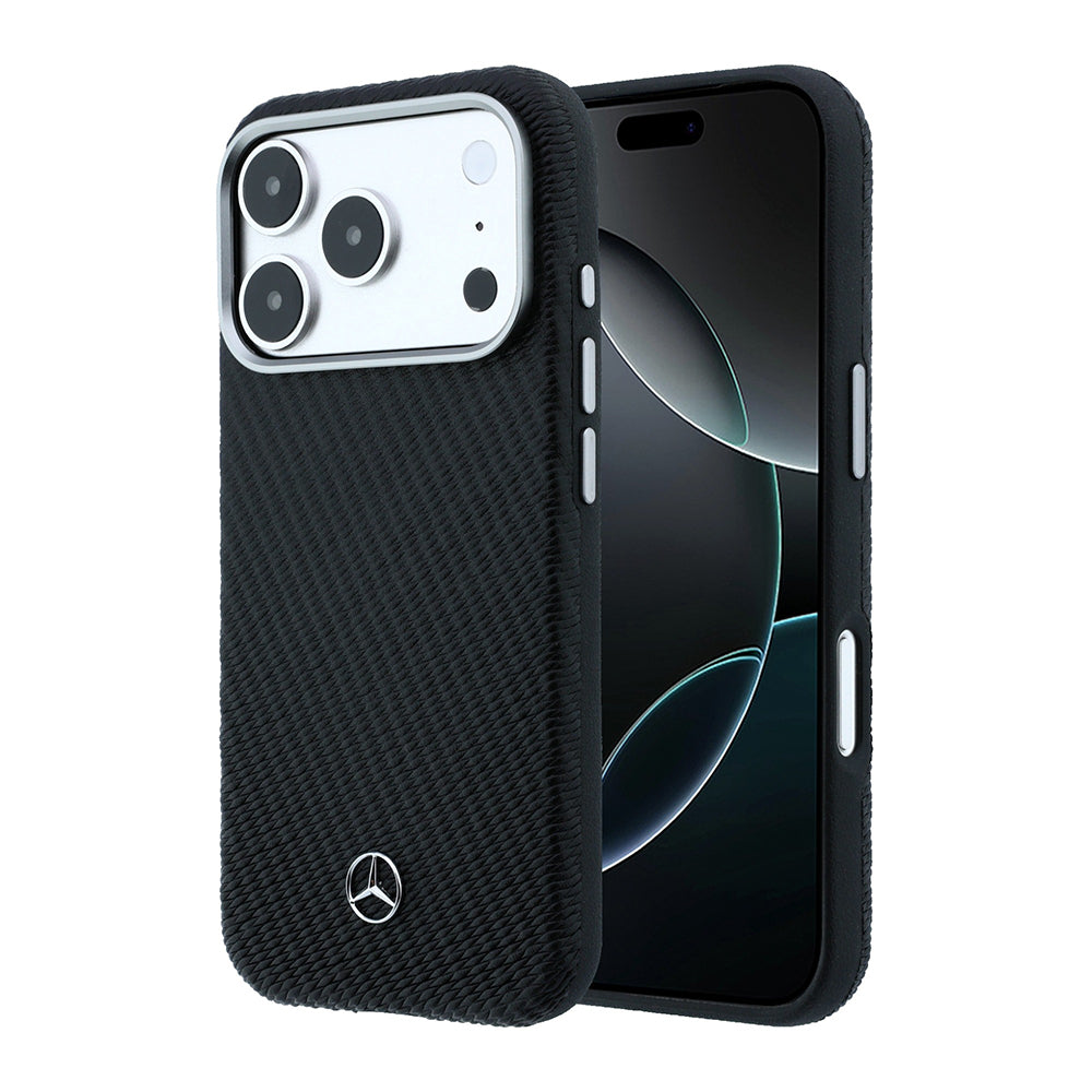 iPhone 17 Pro Max Kılıf Mercedes Benz Orijinal Lisanslı M-safe Şarj Özellikli 3D Metal Logolu Wrap Wood Deri Kılıf