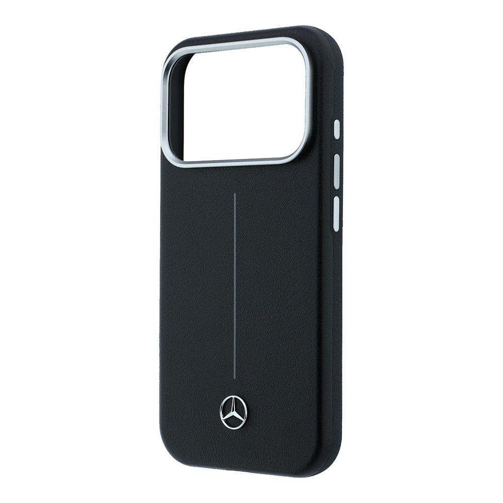 iPhone 17 Pro Max Kılıf Mercedes Benz Orijinal Lisanslı M-safe Şarj Özellikli Metal Yıldız Logolu Çizgili Deri Kılıf