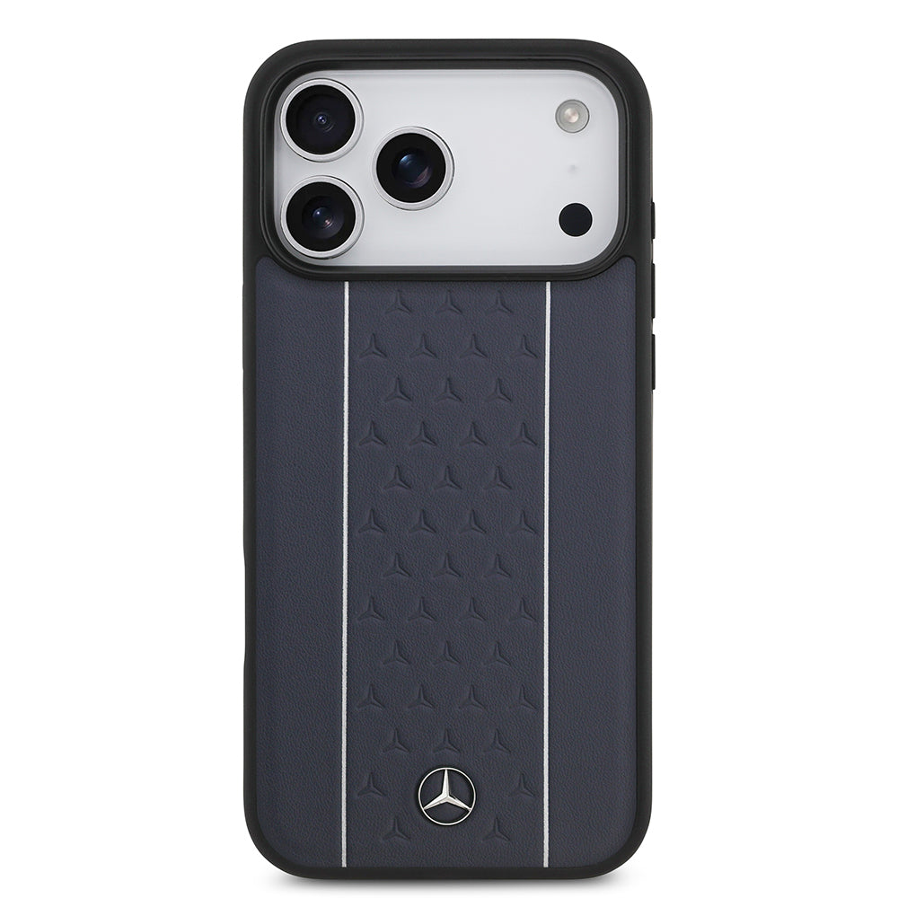 iPhone 17 Pro Max Kılıf Mercedes Benz Orijinal Lisanslı M-safe Şarj Özellikli Şeritli Yıldız Desenli Metal Logolu Deri Kılıf