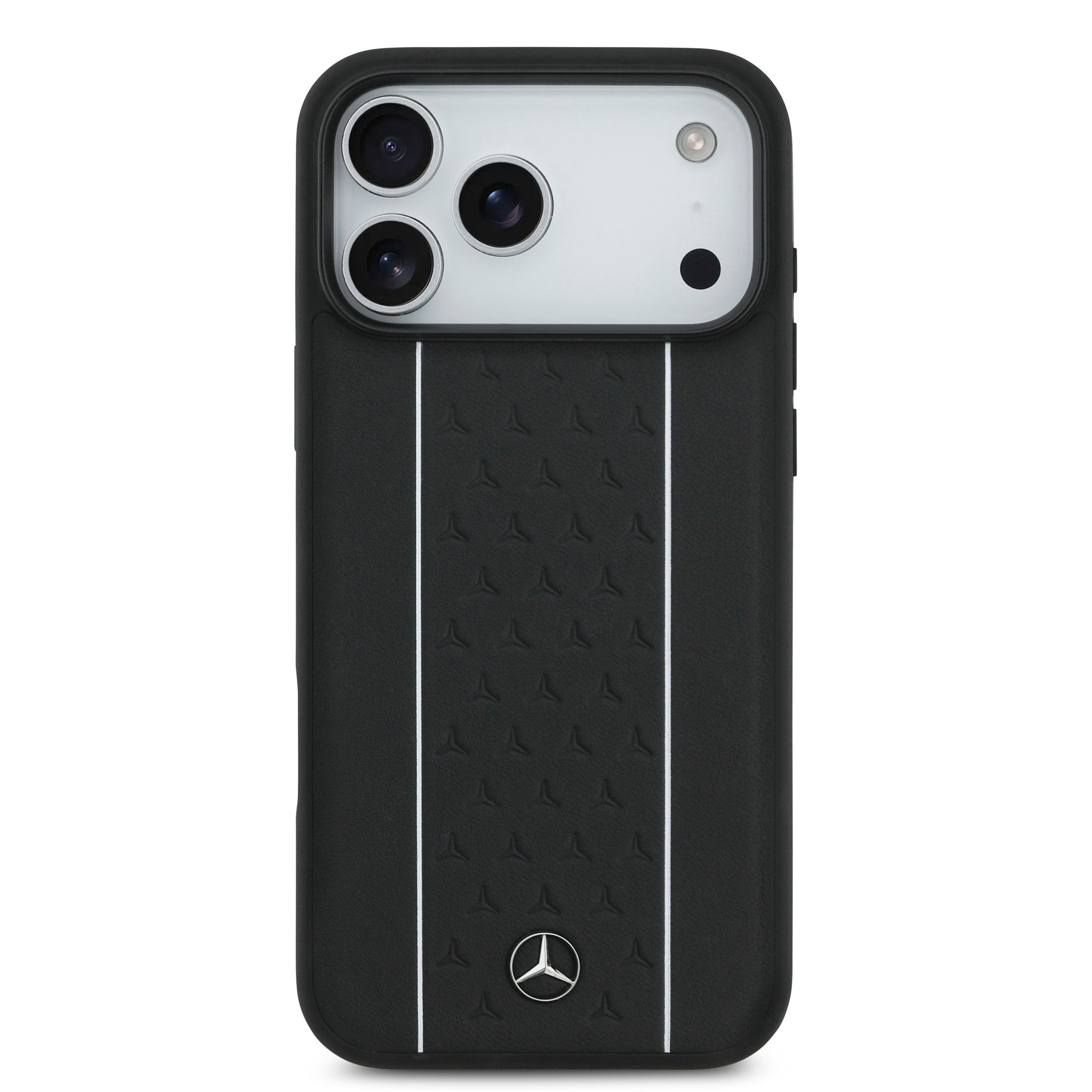 iPhone 17 Pro Max Kılıf Mercedes Benz Orijinal Lisanslı M-safe Şarj Özellikli Şeritli Yıldız Desenli Metal Logolu Deri Kılıf