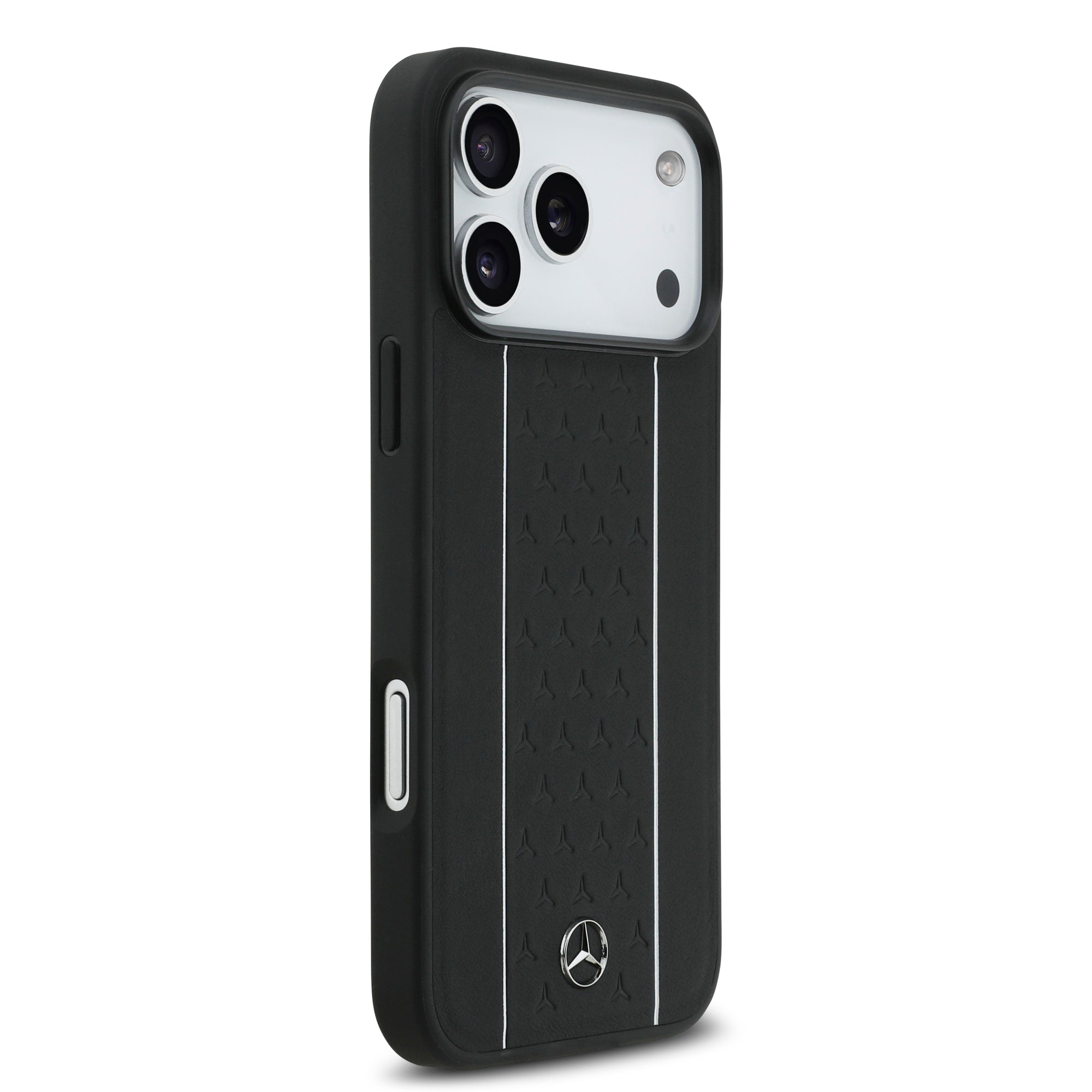 iPhone 17 Pro Max Kılıf Mercedes Benz Orijinal Lisanslı M-safe Şarj Özellikli Şeritli Yıldız Desenli Metal Logolu Deri Kılıf