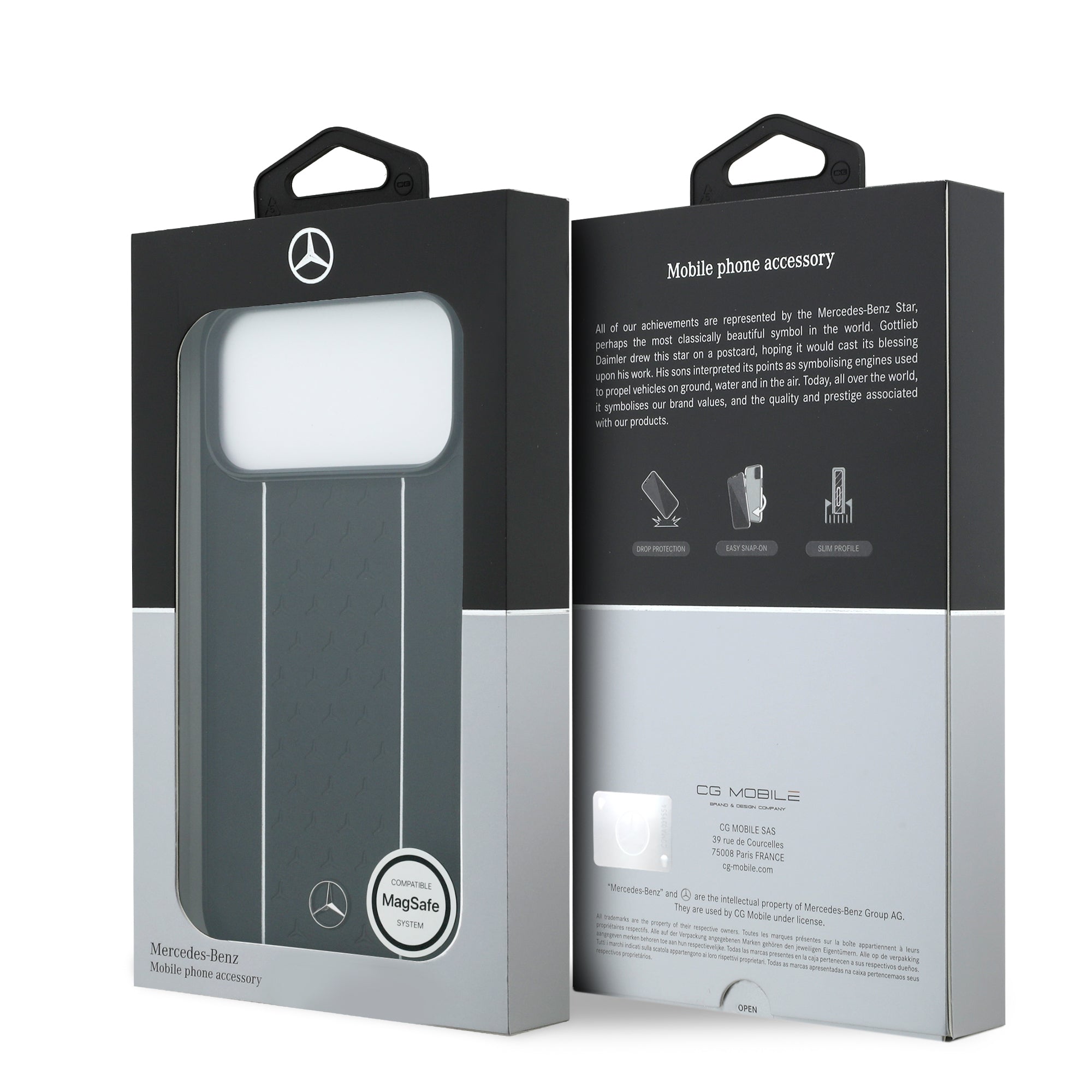 iPhone 17 Pro Max Kılıf Mercedes Benz Orijinal Lisanslı M-safe Şarj Özellikli Şeritli Yıldız Desenli Metal Logolu Deri Kılıf