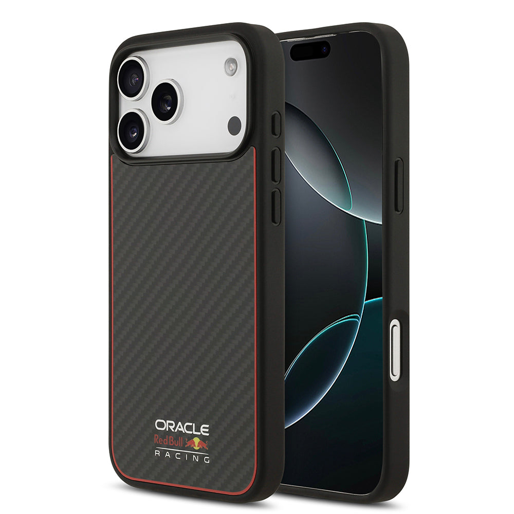 iPhone 17 Pro Max Kılıf Redbull Orijinal Lisanslı M-safe Şarj Özellikli Karbon Fiber Parlayan Logolu Kevlar Kılıf