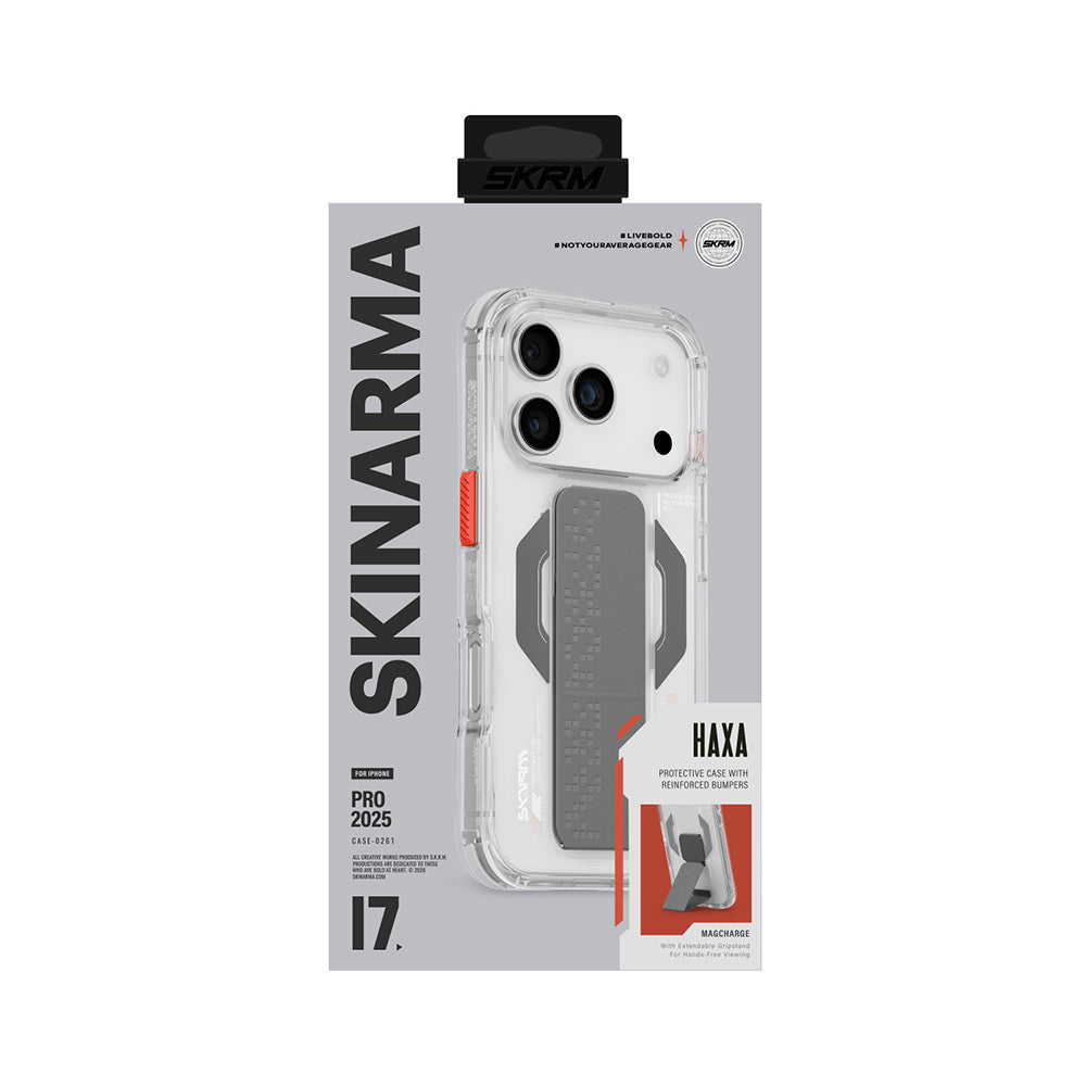 iPhone 17 Pro Max Kılıf Skinarma M-Safe Şarj Özellikli Airbag Tasarımlı Standlı Haxa Kılıf