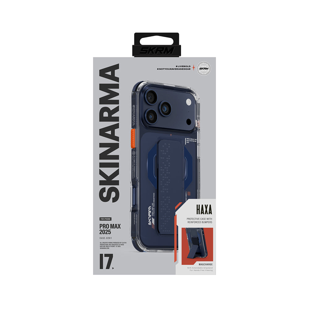 iPhone 17 Pro Max Kılıf Skinarma M-Safe Şarj Özellikli Airbag Tasarımlı Standlı Haxa Kılıf
