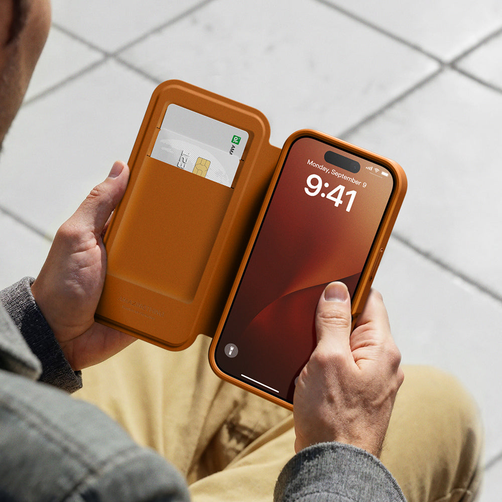 iPhone 17 Pro Max PU Kartlıklı Kılıflı Amazingthing Glamour Foilo Serisi Kılıf