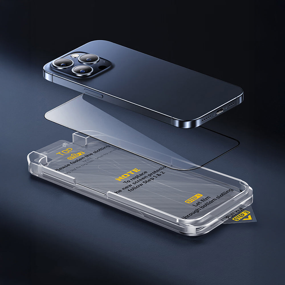 iPhone 17 Pro Max Wiwu SQ-008 Oleofobik Easy Install Darbeye Karşı Dayanıklı Temperli Cam Ekran Koruyucu + Kolay Uygulama Aparatlı