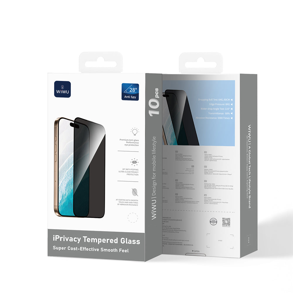 iPhone 17 Pro Wiwu GT-015 Özellikli Çok Katmanlı Temperli iPrivacy Cam Ekran Koruyucu 10'lu Paket