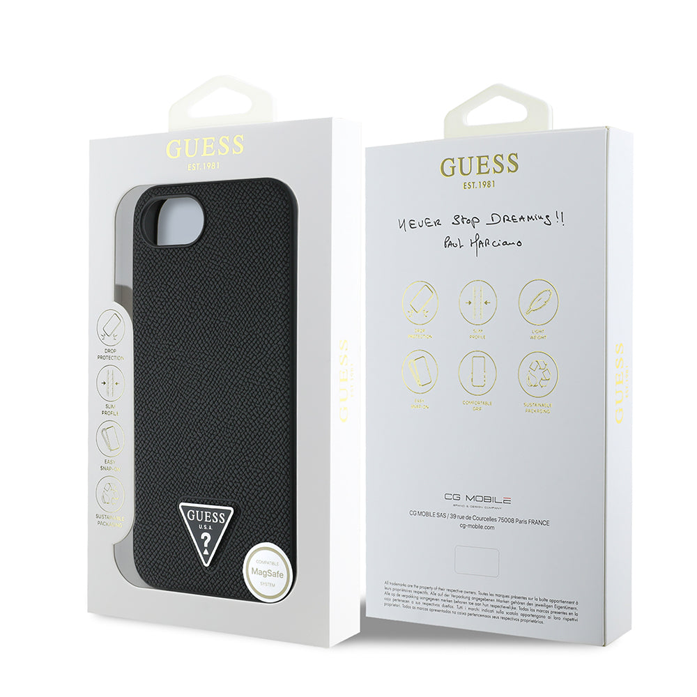 iPhone 17E Kılıf Guess Orijinal Lisanslı M-safe Şarj Özellikli Grained Triangle Kılıf