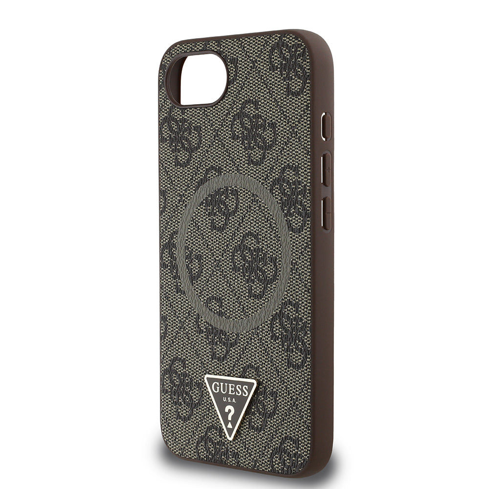 iPhone 17E Kılıf Guess Orijinal Lisanslı M-safe Şarj Özellikli PU Üçgen Logo 4G Desenli Kılıf