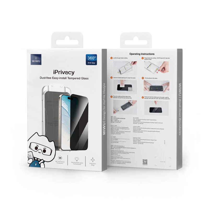 iPhone 17E Wiwu Wi-SQ009 Easy Install iPrivacy 360° Anti-Peep Oleofobik Temperli Cam Ekran Koruyucu + Kolay Uygulama Aparatlı